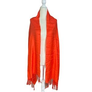 Orange pashmina with fringe EUC long 74” x 21”